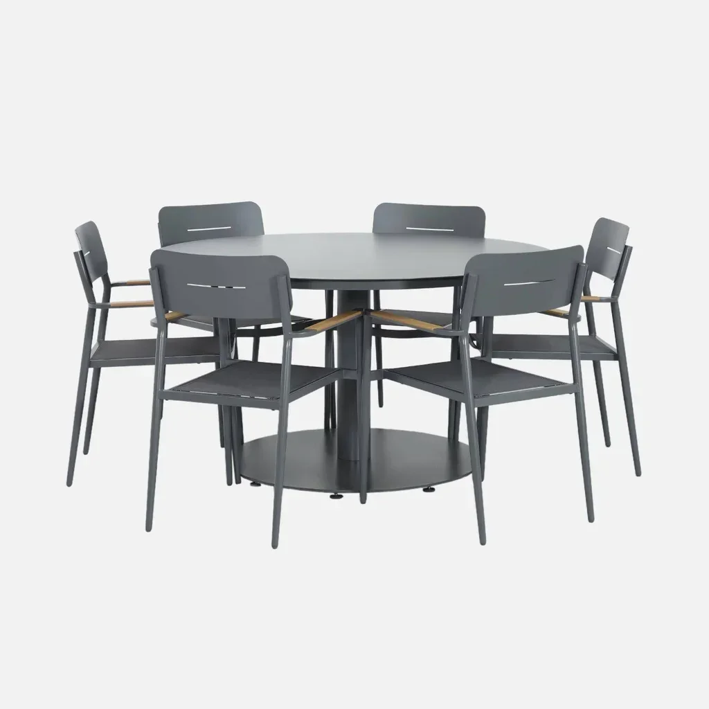 Table de jardin ronde aluminium 6 places Oreva terrasse extérieur