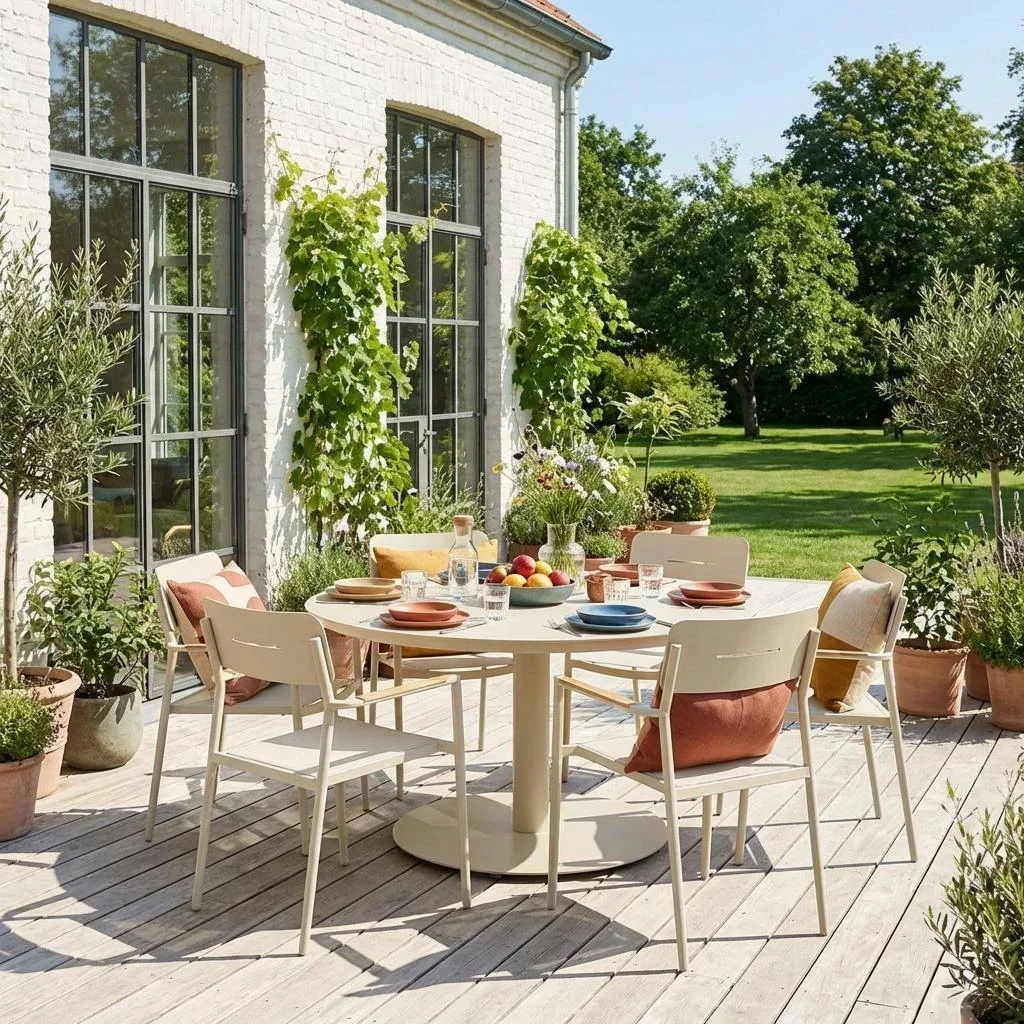 Runder Aluminium Gartentisch 6 Personen Oreva Terrasse Gartenmöbel
