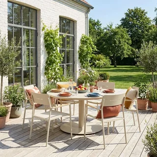Tavolo da giardino rotondo alluminio 6 posti Oreva terrazzo esterno