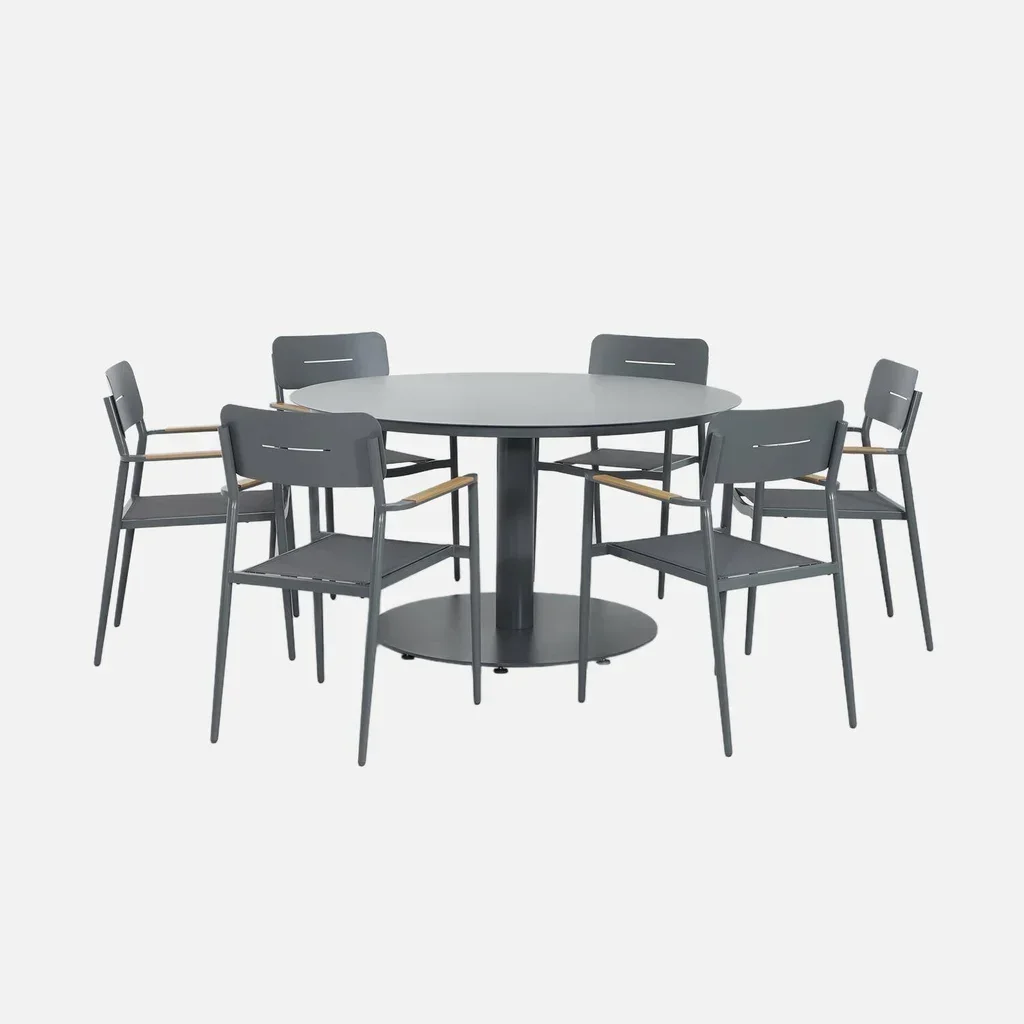 Runder Aluminium Gartentisch 6 Sitze Oreva Terrasse Außenbereich