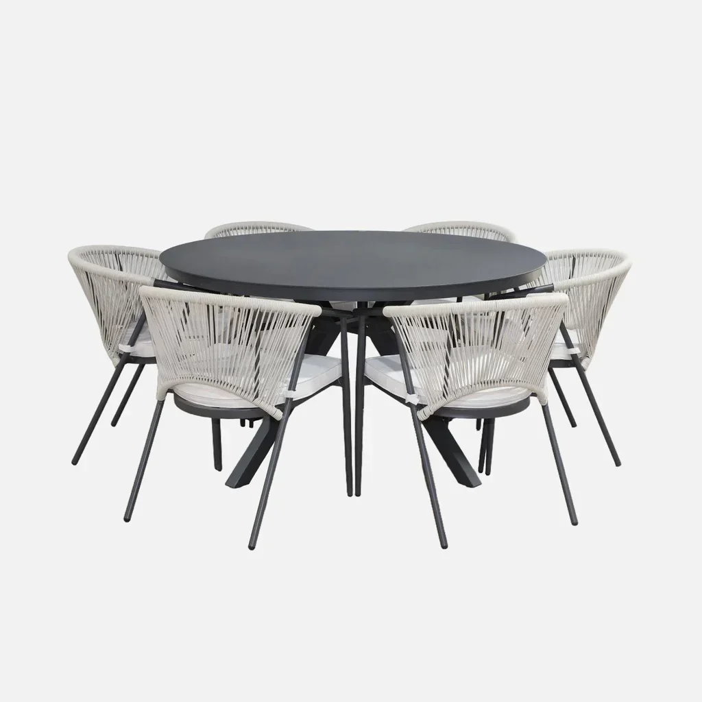 Table jardin ronde verre aluminium 6 places Orbis extérieur