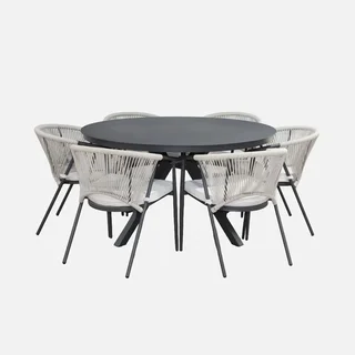 Table jardin ronde verre aluminium 6 places Orbis extérieur