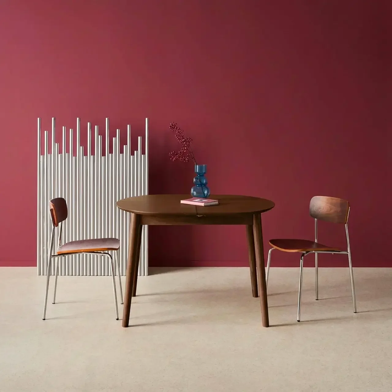 Oval Extendable Dining Table Lisa Solid Hevea and Oak Wood 4-6 Seater