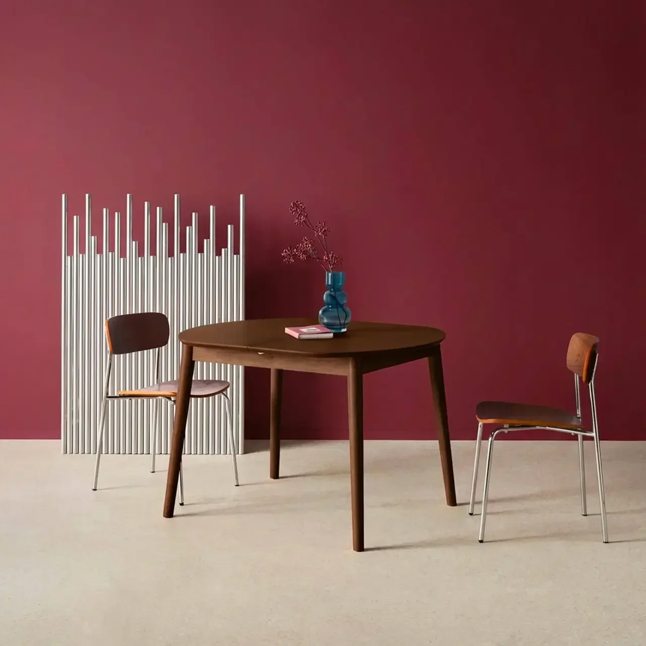 Oval Extendable Dining Table Lisa Solid Hevea and Oak Wood 4-6 Seater