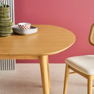 Oval extendable dining table solid rubberwood oak finish 4-6 seats Lisa