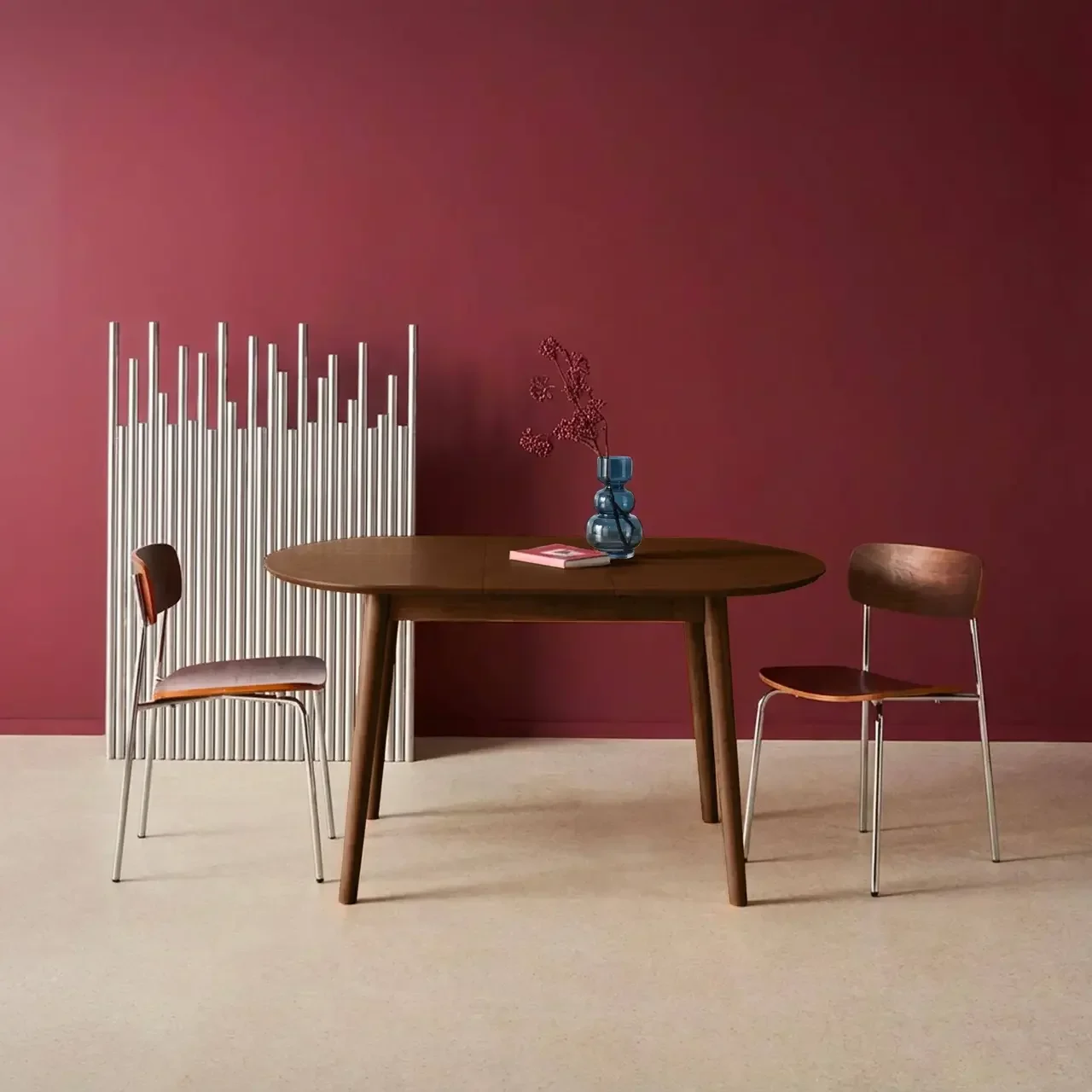 Oval Extendable Dining Table Lisa Solid Hevea and Oak Wood 4-6 Seater