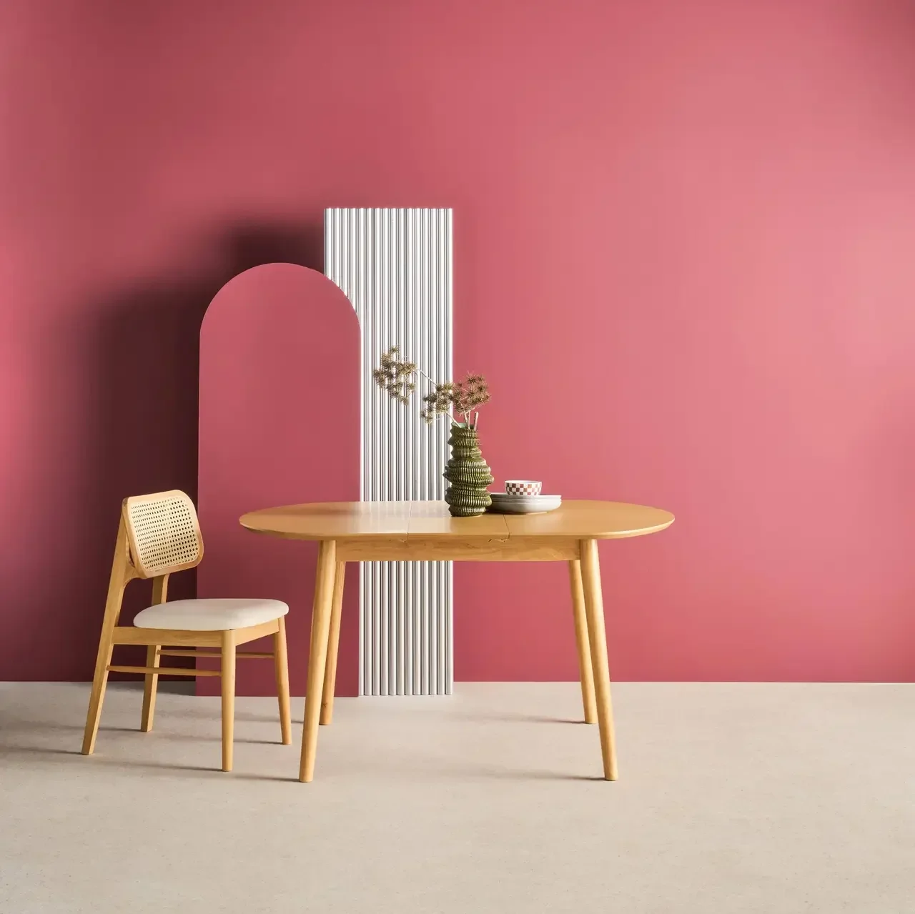 Table ovale extensible hévéa chêne 4-6 personnes Lisa
