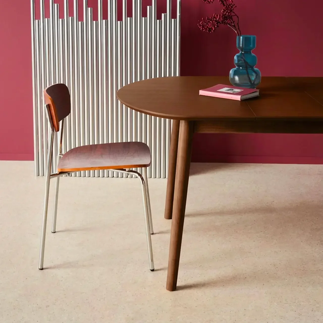Oval Extendable Dining Table Lisa Solid Hevea and Oak Wood 4-6 Seater