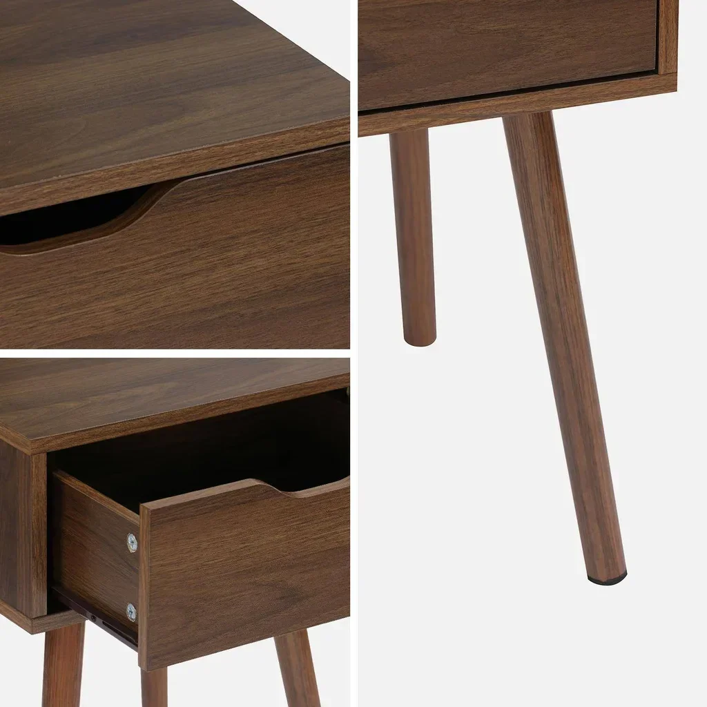 Table de nuit vintage noyer 1 tiroir - Lot de 2 chevets scandinaves