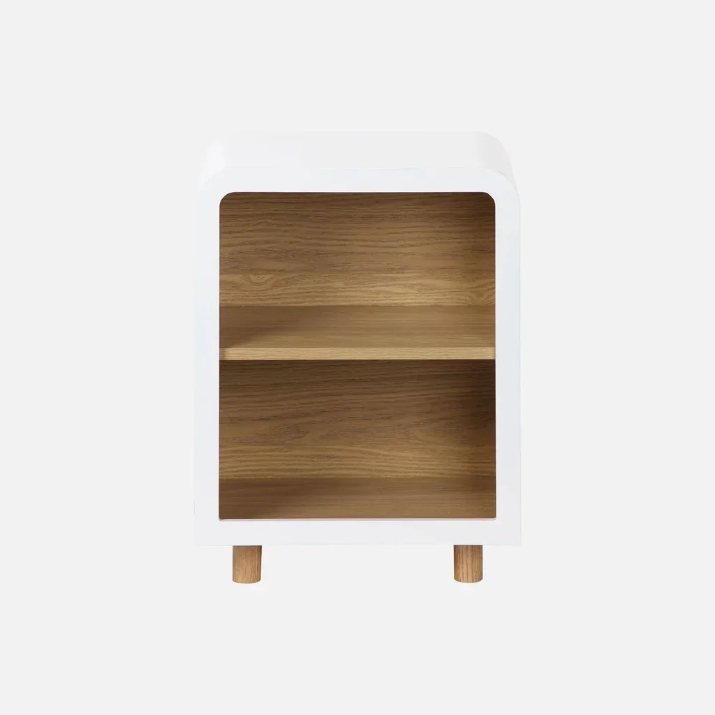 Weißer Holz Nachttisch 2 Fächer Stauraum modernes Design Schlafzimmer