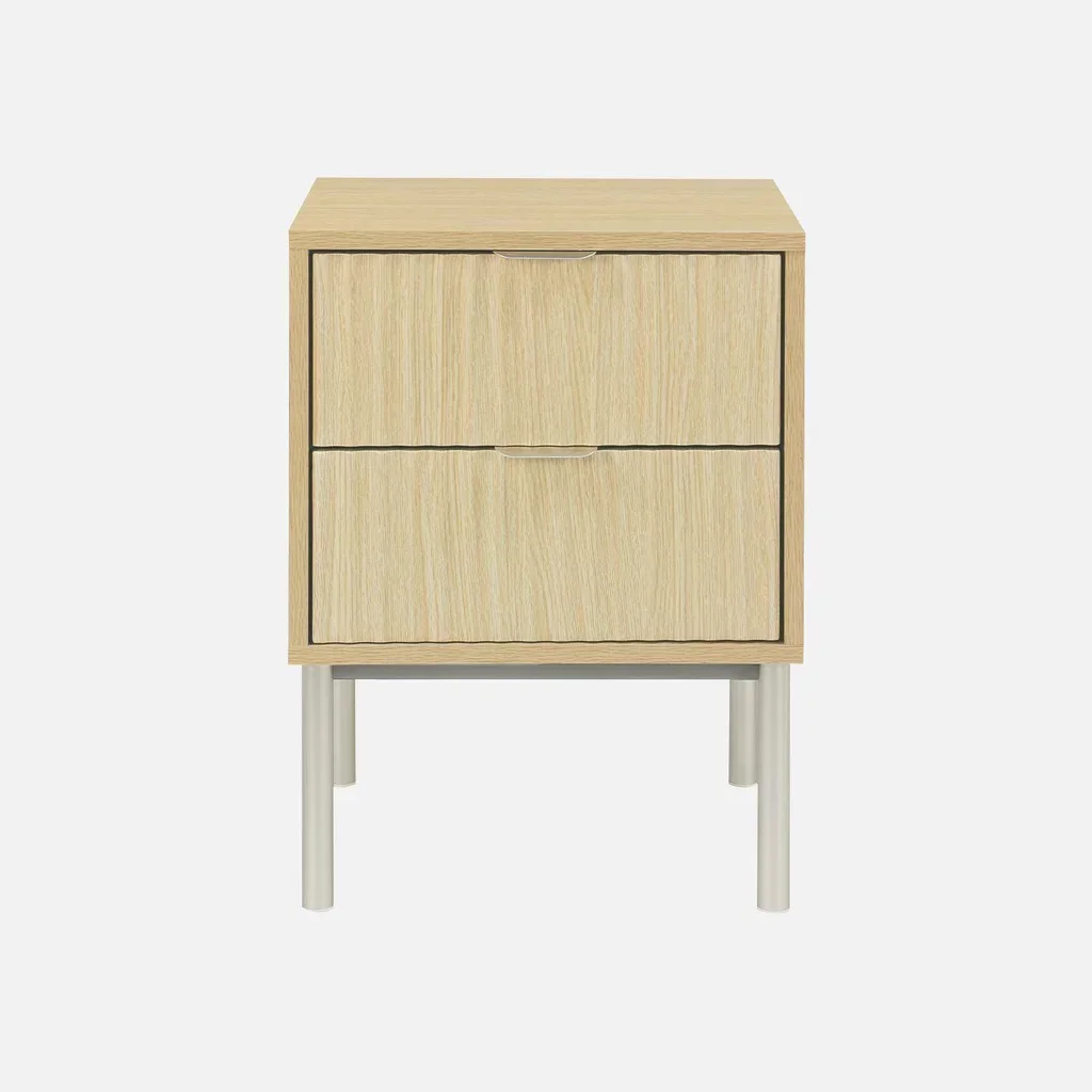 Table de nuit design bois sculpté métal champagne 2 tiroirs