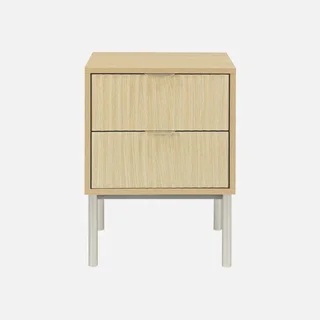 Table de nuit design bois sculpté métal champagne 2 tiroirs