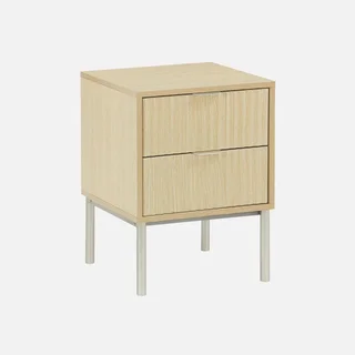 Table de nuit design bois sculpté métal champagne 2 tiroirs