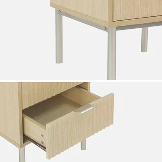 Table de nuit design bois sculpté métal champagne 2 tiroirs
