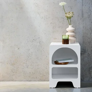 Table de nuit design bois 2 rangements ouverts Thessa blanc