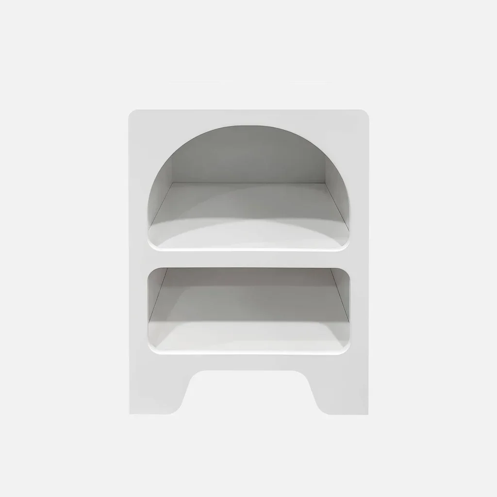 Table de nuit design bois 2 rangements ouverts Thessa blanc