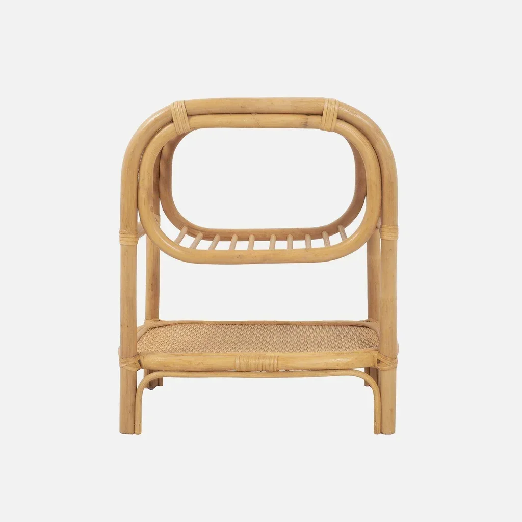 Table de nuit rotin naturel tressé étagère niche lot 2 pièces