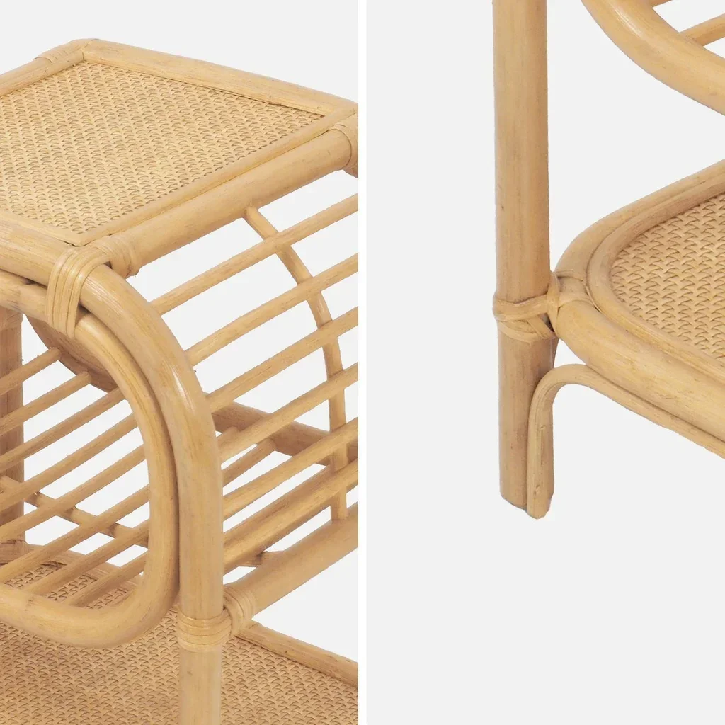 Table de nuit rotin naturel tressé étagère niche lot 2 pièces