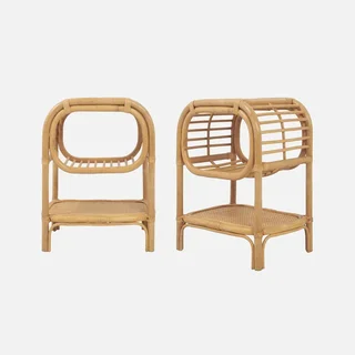 Table de nuit rotin naturel tressé étagère niche lot 2 pièces