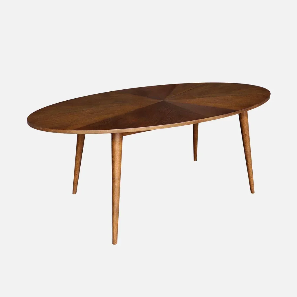 Oval Scandinavian dining table 6 seater solid hevea wood oak veneer