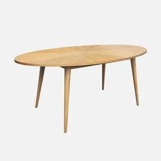Oval Scandinavian dining table 6 seater solid hevea wood oak veneer