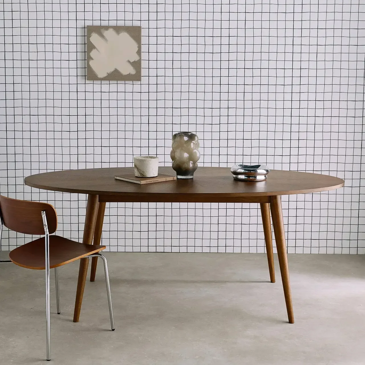 Oval Scandinavian dining table 6 seater solid hevea wood oak veneer