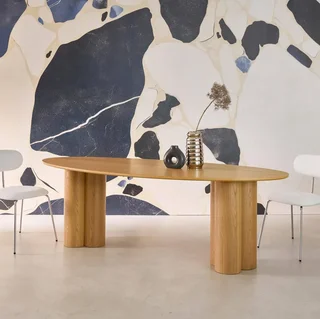 Table ovale 8 personnes hévéa massif chêne Leonore