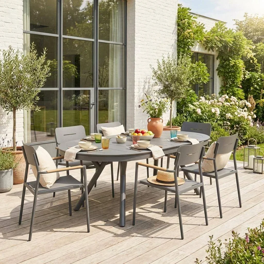 Table ovale extensible aluminium jardin 6 places anthracite Metora