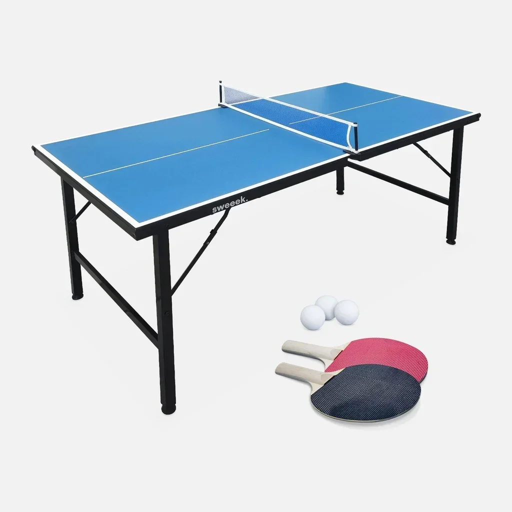 Table ping-pong compacte pliable intérieur avec raquettes et balles