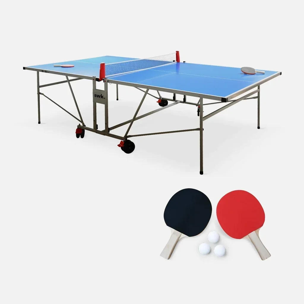 Table ping pong extérieure pliable avec raquettes et balles - Set complet premium