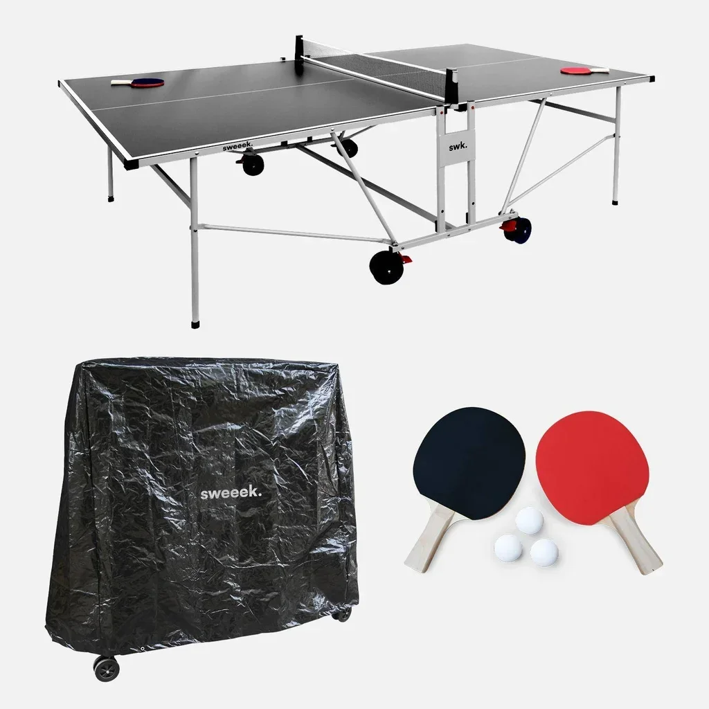 Table ping pong extérieur premium pliable aluminium résine avec raquettes balles housse