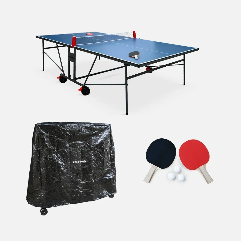 Table ping pong intérieur pliante avec raquettes, balles et housse protection
