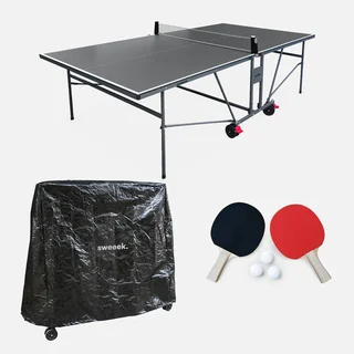 Klappbarer Indoor-Tischtennistisch mit Schlägern, Bällen und Abdeckung