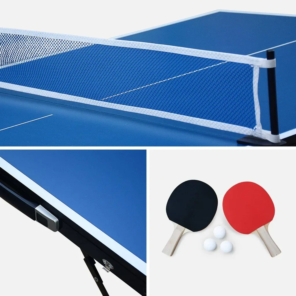 Table ping-pong pliante compacte intérieure avec 4 raquettes et 6 balles