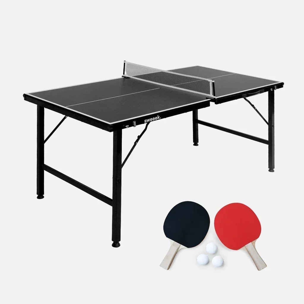 Table ping-pong pliante compacte intérieure 4 raquettes 6 balles famille