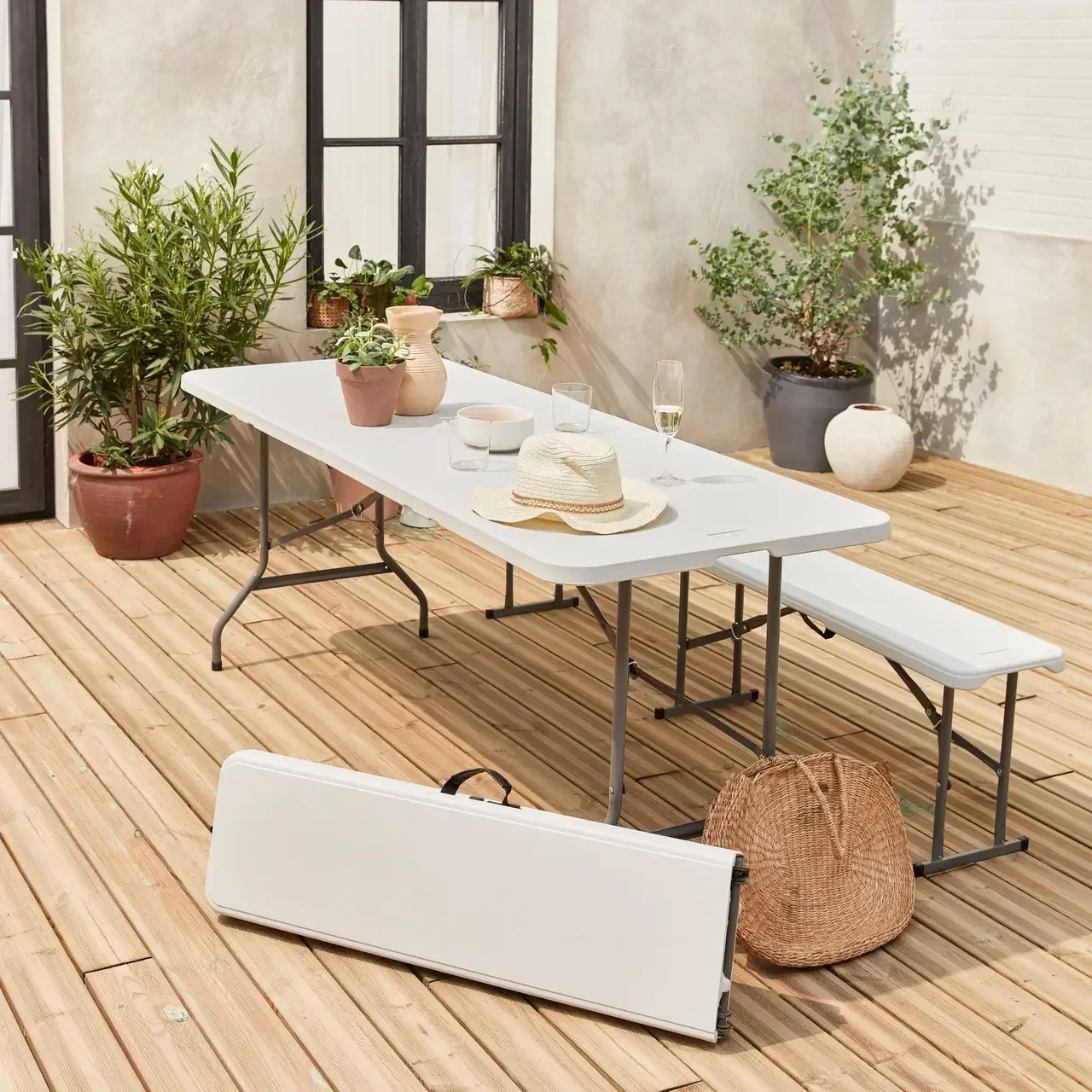 Set table pliante 180cm avec 2 bancs réception camping extérieur