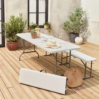 Set table pliante 180cm avec 2 bancs réception camping extérieur