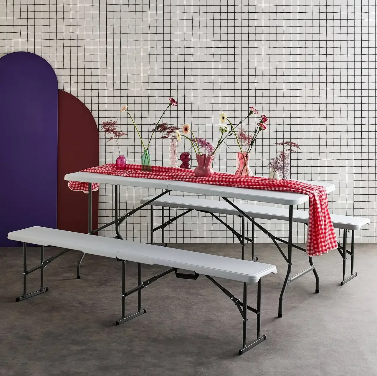 Set table pliante 180cm avec 2 bancs réception camping extérieur