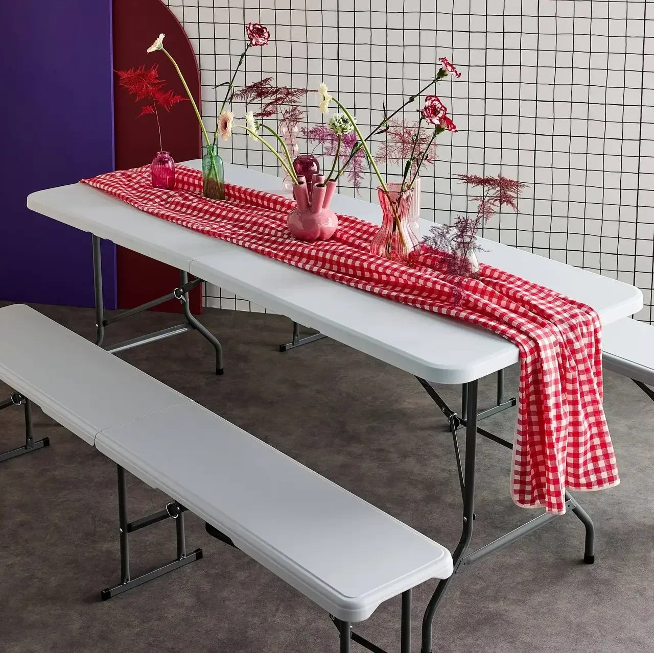 Set table pliante 180cm avec 2 bancs réception camping extérieur
