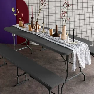 Table pliante 180cm avec 2 bancs réception plastique camping