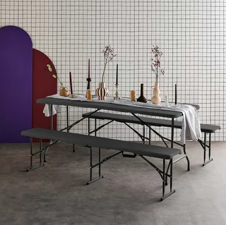 Table pliante 180cm avec 2 bancs réception plastique camping