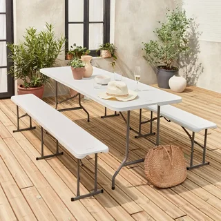 Set table pliante 180cm avec 2 bancs réception camping extérieur