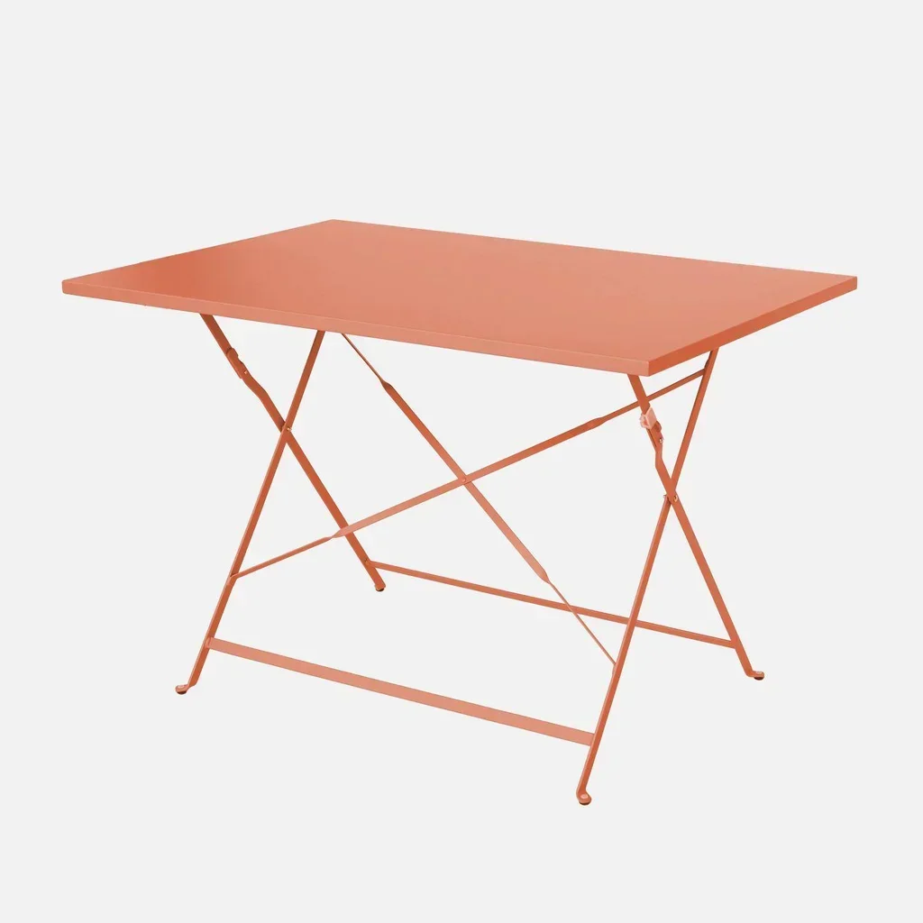 Table pliante jardin bistrot métal bleu canard 4 places Emilia