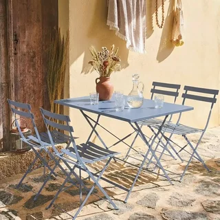 Ensemble table pliante bistrot 4 chaises métal bleu canard jardin terrasse