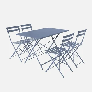 Ensemble table pliante bistrot 4 chaises métal bleu canard jardin terrasse