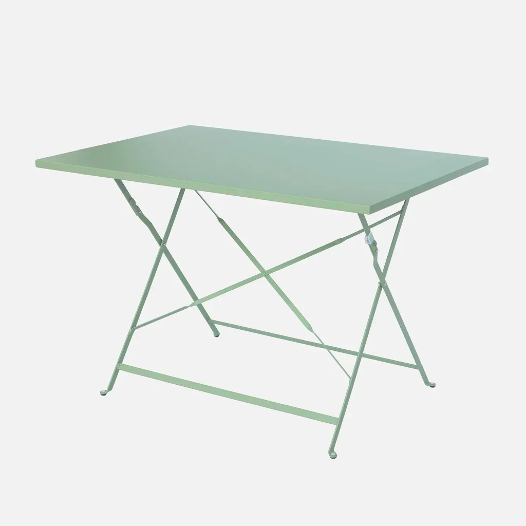 Ensemble bistrot Emilia table pliante 4 chaises métal bleu canard jardin terrasse