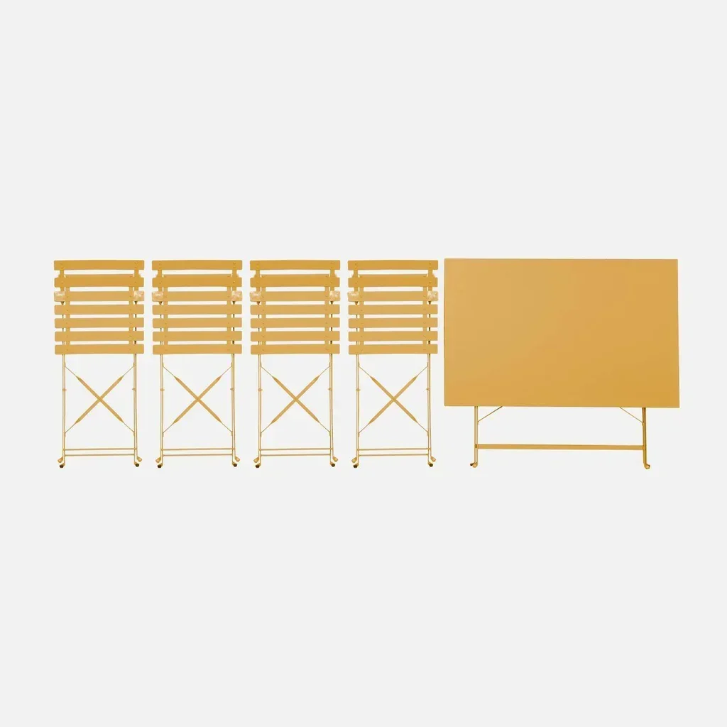 Ensemble bistrot Emilia table pliante 4 chaises métal bleu canard jardin terrasse