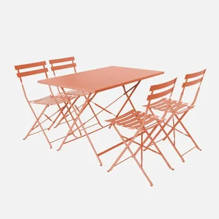 Table pliante jardin bistrot métal bleu canard 4 places Emilia