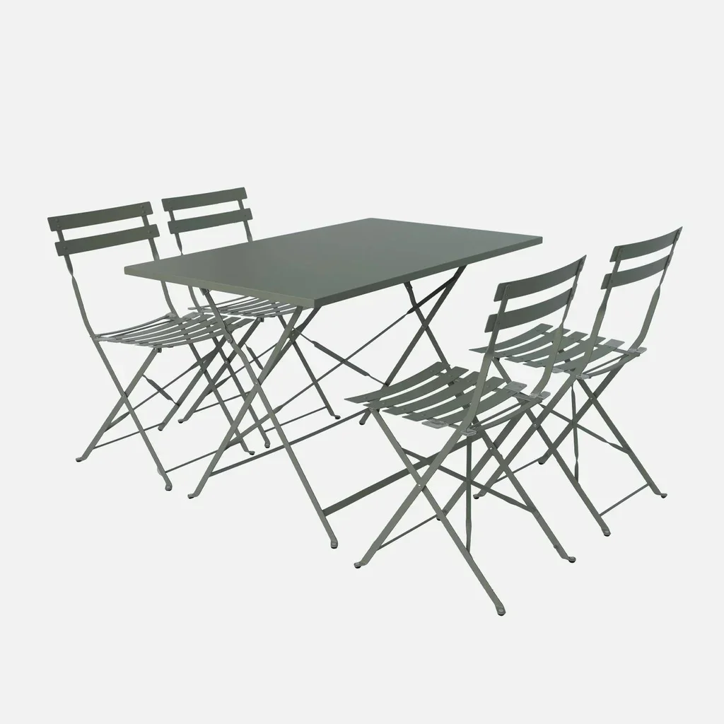 Table pliante bistrot métal bleu canard 4 places jardin terrasse
