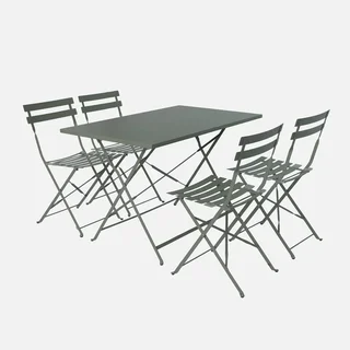 Table pliante bistrot métal bleu canard 4 places jardin terrasse